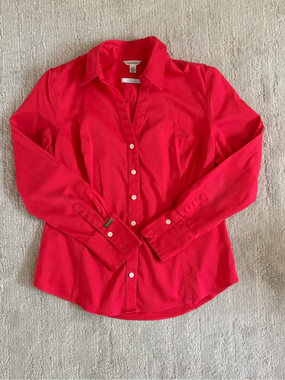 Calvin Klein Coral Pink Fitted Button Down Blouse M Office Siren Corpcore